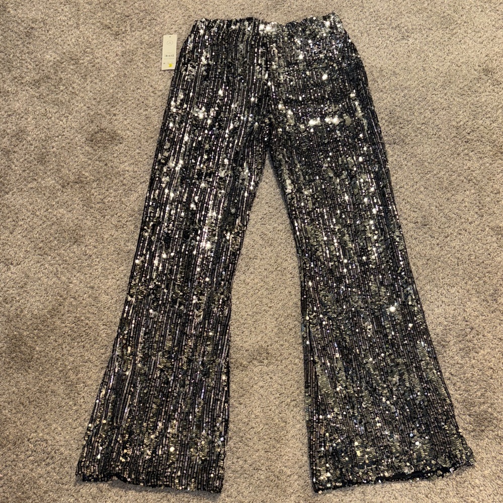 Silver Sequin Flare Pants 8/10 - Picture 2 of 11